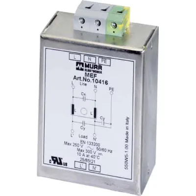 Murrelektronik Netzentstörfilter 10416 | 1-phasig | 20A | 250V AC | IP20 | aufschnappbar | Funk-Entstörfilter