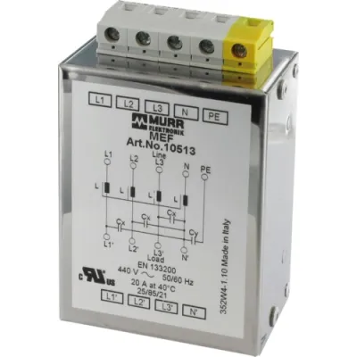Murrelektronik Netzentstörfilter 10513 MEF 3-phasig | 20A | 4x440V AC | Hutschiene TH35 | Fiberglas | Schaltschrank