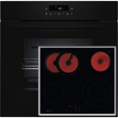 NEFF Backofen-Set BTX46PB0 | Einbauherd Pyrolyse | 71l | Glaskeramikkochfeld 60cm | AirFry | A+ | Schwarz-Edelstahl