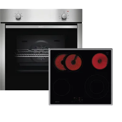 Neff Backofen-Set BX16 (B1DCA0AN0+T16SBN1L0) | Einbau-Backofen CircoTherm | Glaskeramik-Kochfeld 4 Zonen | Edelstahl