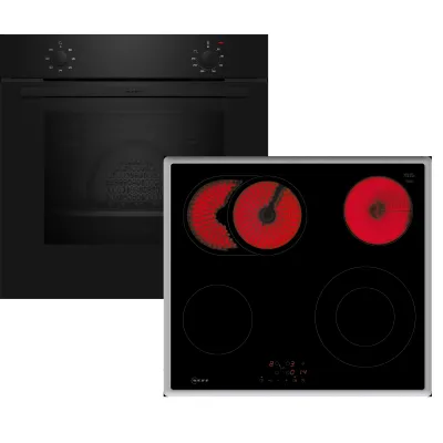 Neff Backofen-Set BX16B | Einbau | CircoTherm Heißluft | 71l | Glaskeramik-Kochfeld 4 Zonen | Schwarz-Edelstahl