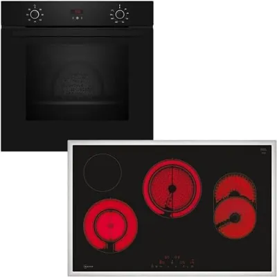 Neff Backofen-Set BX38B | Einbau-Backofen CircoTherm, 71l | Kochfeld 80cm, 4 Zonen | Schwarz/Edelstahl