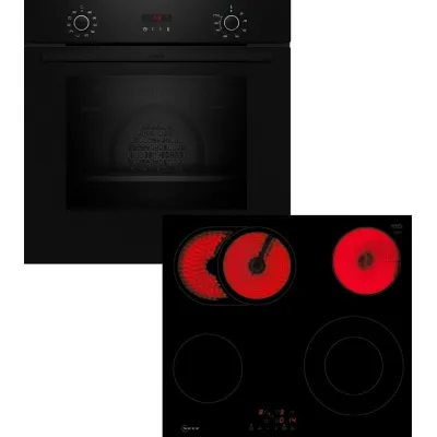 NEFF Backofen-Set BX46PB0 | Pyrolyse | Umluft | 71l | Glaskeramik-Kochfeld | A+ | autark | Schwarz-Edelstahl