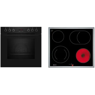 NEFF Einbau-Herd-Set EX4PB| Backofen 71l Pyrolyse | Glaskeramik-Kochfeld 60cm | CircoTherm | Schwarz-Edelstahl