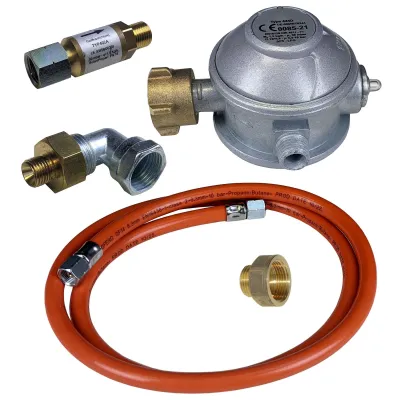 Neumärker Anschluss-Set Gas-Hockerkocher NGETL 5-50 06-30271-00| Druckminderer 50 mbar | Gasschlauch 150 cm