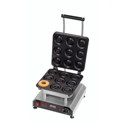 Neumärker Donutmaker Thermocook® 12-40801-61 | Donut Waffeleisen | 9 Donuts | Antihaft | Edelstahl | Timer | 230V