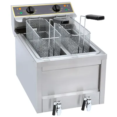 Neumärker My-Gastro Doppel-Fritteuse 2x8L Edelstahl 05-50141 | 2 Becken | 2x3,5kW | Ölablasshahn | Kaltzone