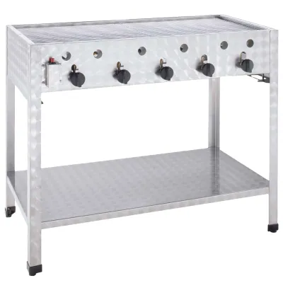 Neumärker Gas-Kombi-Standbräter 00-50479 | 5 Brenner | Edelstahl | Piezo-Zündung | 20 kW | Rost & Pfanne | Propan