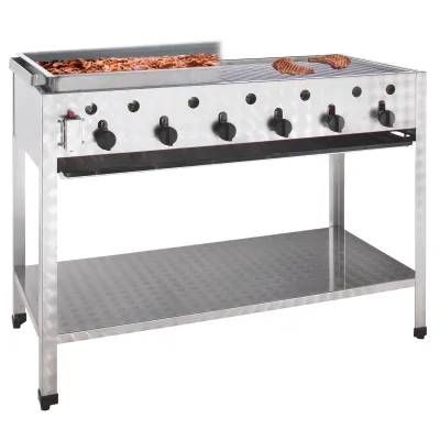 Neumärker Gas-Kombi-Standbräter 00-50455 | 6 Brenner | 24 kW | Edelstahl | Propan/Butan | Piezo-Zündung | 2 Roste | Fettwanne