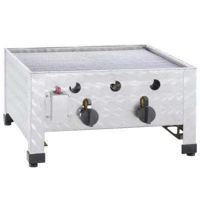 Neumärker Gas-Tischbräter 00-50481 | 2 Brenner | 8 kW | Edelstahl | Piezozündung | Propan/Butan | mit Rost & Pfanne