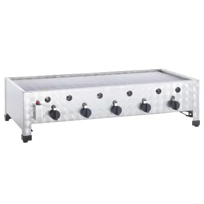 Neumärker Gas-Kombi-Tischbräter 00-50484 | 5 Brenner | 20 kW | Edelstahl | Piezozündung | inkl. Zubehör