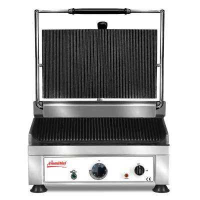 Neumärker Kontaktgrill Panino Budget II 05-80666 | Profi Kontaktgrill für Panini & Sandwiches | Gusseisen | 3 kW | Edelstahl