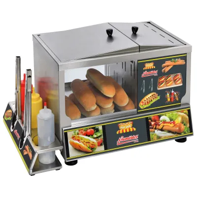 Neumärker Hot-Dog Station Street Food 05-50835 | Würstchenwärmer & Brötchenvitrine | 60 Würstchen | 30 Buns | Edelstahl | 1 kW | 230V