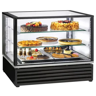 Neumärker Kühltheke Bistro View 80C | 3 Ebenen | LED-Beleuchtung | Edelstahlboden | 785x650x735 mm | Schwarz