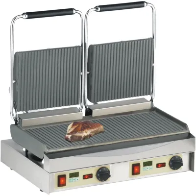 Neumärker Kontaktgrill Kamtschatka 11-80422DT | Doppelgrill | Grauguss geriffelt | 550x230mm | 2 Digitaltimer | 50-300°C