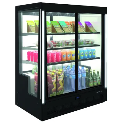 Neumärker Kühlvitrine 05-90401 | Umluft | LED-Beleuchtung | 3 Glasablagen | Schiebetüren | Edelstahl | 1015x620x1240mm