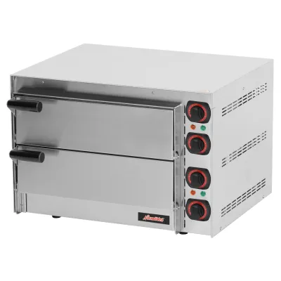 Neumärker Pizzaofen Mini 350D 00-30189N | Profi Elektro Pizzaofen | 2 Backkammern Ø 35 cm | Schamottstein | 3 kW 230V | Edelstahl