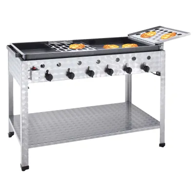 Neumärker Gasstandbräter 6 Brenner 24kW 00-50489 | Edelstahl | Schwarzblechpfanne 1100x485mm | Propan/Butan