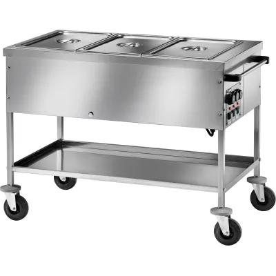Neumärker Speiseausgabewagen 3x 1/1 GN 05-00366 | Bain-Marie Transportwagen | Edelstahl | 230V | 3 kW | 1170x670x850 mm