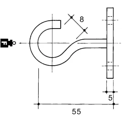 NIEDAX Schraubhaken HW50 E-KLIPS | Wandhaken für Seilabhängung | 8x55 mm | Stahl feuerverzinkt | Tragkraft 250N