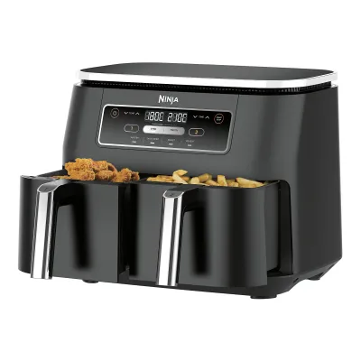 Ninja Heißluftfritteuse Dual Zone AF200EU | Airfryer 4-in-1 | 2 Fächer | 7,6L | Touch | Antihaft | Schwarz