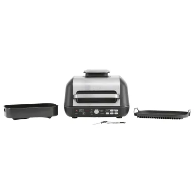 Ninja Grill & Heißluftfritteuse AG651EU | 7-in-1 | 3,8L | Plancha | Digitaler Temperaturfühler | Schwarz/Silber