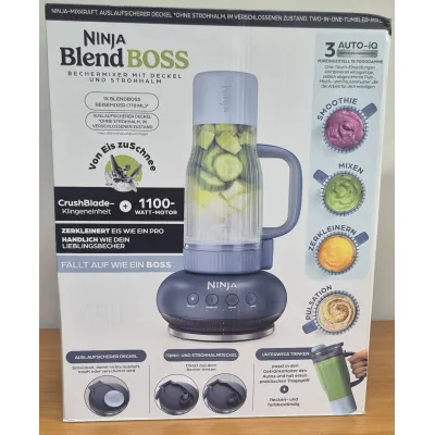 Ninja Standmixer BlendBoss DB351EUCY | 1100W Mixer | To-Go-Becher 710ml | 3 Auto-iQ Programme | CrushBlade | Blau