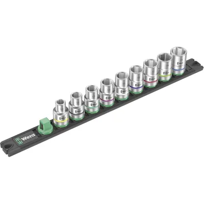 Wera Nuss-Magnetleiste C 4 | 05005460001 | Steckschlüsselsatz 1/2 Zoll | 9-teilig | Magnetisch | Metall | Schwarz