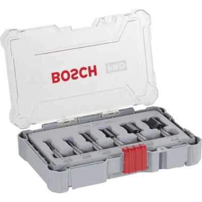 Bosch Nutfräser-Set 2607017466 | 6-teilig | 8 mm Schaft | Carbide | Holz & Holzverbundstoffe | robuste Box
