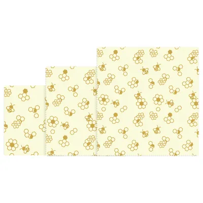 Nuts Bienenwachstuch-Set 3-teilig BW10 | Honigwaben Muster | Bio-Baumwolle & Bienenwachs | 18x20 25x28 33x35,5 cm