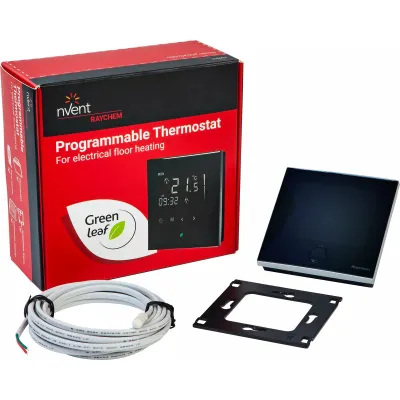 RAYCHEM Fußbodenthermostat R-GREEN-LEAF-EU | elektronisch | Touch-Bedienung | Wochenprogramm | externer Sensor | schwarz