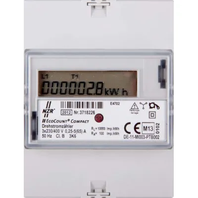 NZR Drehstromzähler | EcoCount Compact MID geeicht | 5(65)A | 3x230/400V | Hutschiene | S0 Impuls | 1 Tarif | digital