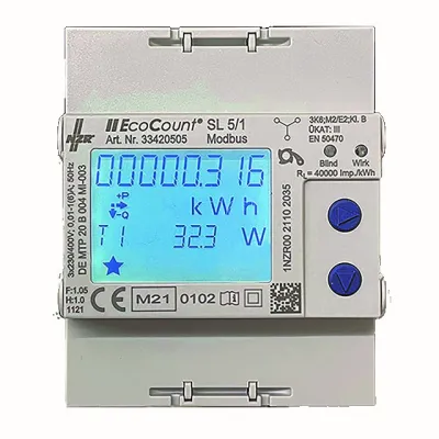 NZR Elektrizitätszähler EcoCount SL 5/1A | MID geeicht | Drehstromzähler | S0 | 4TE | 5(6)A | Zweitarif | digital | IP20