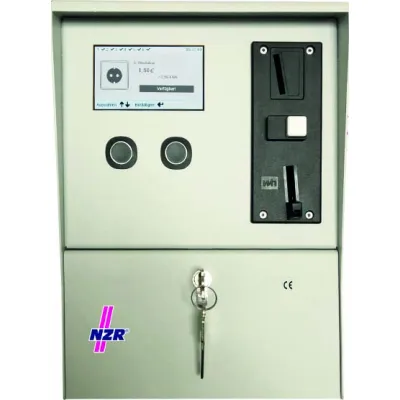 NZR Münzzähler MMZ 735120032-064 | zeitgesteuert | 2 Verbraucher | 230V | Edelstahl | Betriebsstundenzähler | lichtgrau