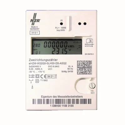 NZR Stromzähler 23030727 | elektronisch | geeicht | 3x230/400V | 5(60)A | Drehstrom | Zweitarif | D0-Ausgang | IP20