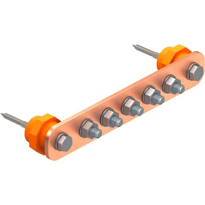 OBO Bettermann Potentialausgleichsschiene 1802 6 CU | 6xM10 Anschlüsse | Kupfer | isoliert | 278,5x40x5 mm | Wandmontage