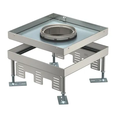 OBO Bettermann Bodentank Kassette RKFN3 9 VS 20 | Edelstahl Tubus-Deckel | 244x244 mm | nivellierbar | 1 Leitungsauslass