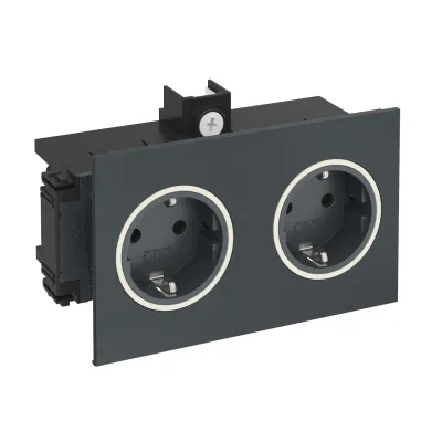 Rehau Steckdose 2-fach BRK 2STD SIGNA IN | Kanalsteckdose CEE 7/3 Typ F | 16A 250V | anthrazitgrau RAL7016 | halogenfrei