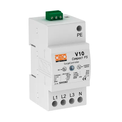 OBO Bettermann Überspannungsschutz V10 COMPACT-FS | Typ 2+3 | 230/400V | Fernsignalisierung | Hutschiene | 10kA