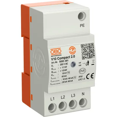 OBO Bettermann Überspannungsableiter V10 Compact2.0 5093381 | Typ 2+3 | 230V | 20kA | Hutschiene | IP20
