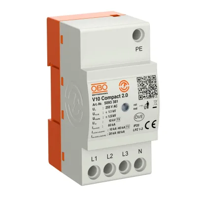 OBO Bettermann Überspannungsableiter V10 Compact2.0 5093381 | Typ 2+3 | 230V | 20kA | Hutschiene | IP20