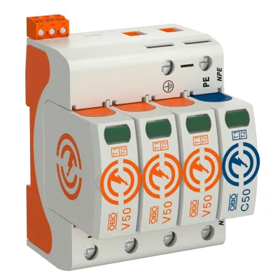 OBO Bettermann Kombiableiter V50-3+NPE+FS-280 | Typ 1+2 | 12,5 kA | 280V | Hutschiene | IP20