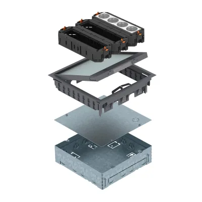 OBO BETTERMANN Einbaueinheit UDHOME GES9 7011 | Bodentank Modul 45 | 12-fach | IP20 | Kunststoff | RAL 7011 eisengrau