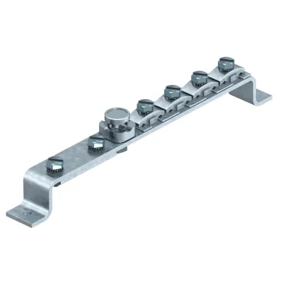 OBO Bettermann Potentialausgleichsschiene 1808 | 300mm Messing vernickelt | 8x25mm² | Flachleiter 40mm