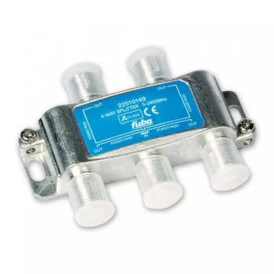 Fuba Verteiler OHV 401 | 4-fach SAT-Verteiler | 5-2400 MHz | DC-Durchgang | F-Buchsen | Druckgussgehäuse