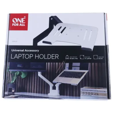 One For All Laptophalterung DM0010 | Universal Notebook-Ständer für Monitorarm | 10–17 Zoll | Silber