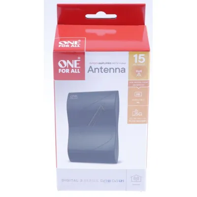 One For All DVB-T2 Zimmerantenne SV9323 | Indoor HDTV Antenne mit Verstärker 38dB | DAB+ | Flachantenne | Schwarz