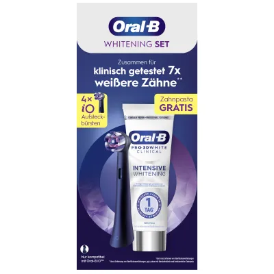 Oral-B Aufsteckbürsten iO Radiant White 4er + 3D White Clinical | kompatibel mit iO Zahnbürsten | Schwarz