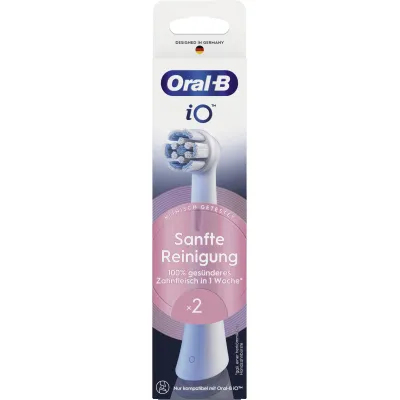 Braun Oral-B Aufsteckbürsten iO Sanfte Reinigung 373609 | Ersatzbürsten 2er Pack | Mundpflege | Weiß