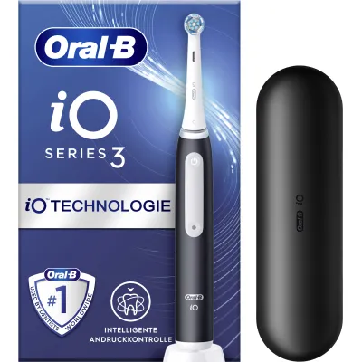 Oral-B iO Series 3 Matt Black mit Reiseetuie, Elektrische Zahnbürste (schwarz, M